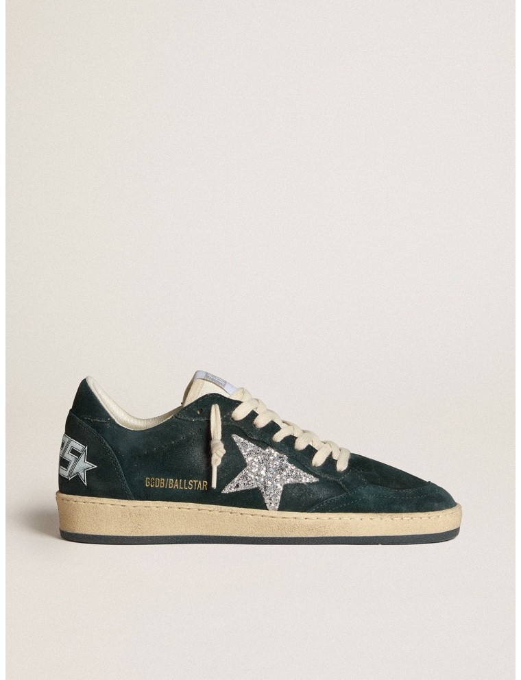 Ball Star in suede verde con stella in glitter argento