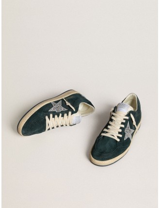 Ball Star in suede verde con stella in glitter argento