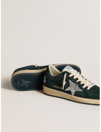 Ball Star in suede verde con stella in glitter argento