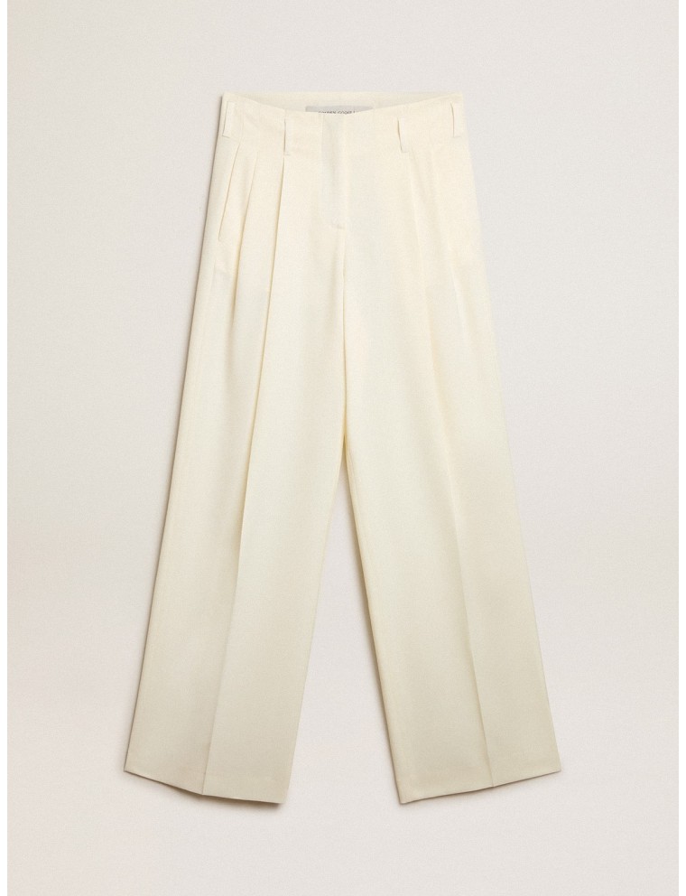 Pantalone jogging da donna in misto lana color bianco vissuto