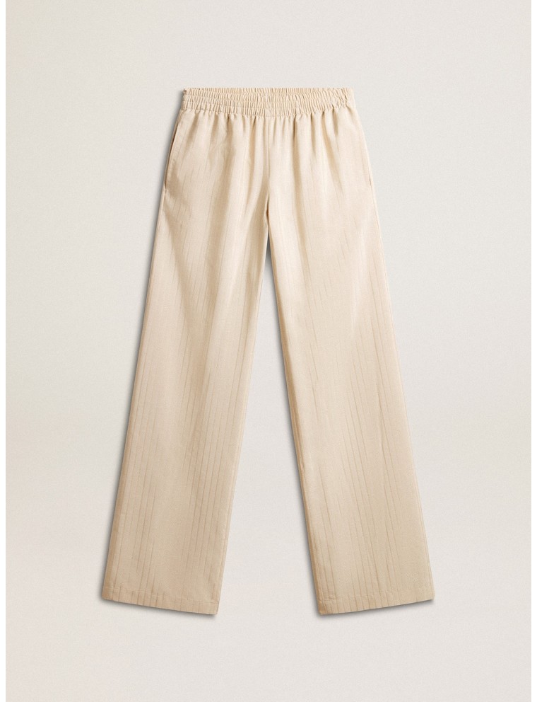 Pantalone jogging da donna in seta e viscosa di colore beige chiaro