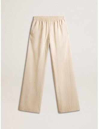 Pantalone jogging da donna in seta e viscosa di colore beige chiaro