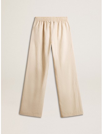 Pantalone jogging da donna in seta e viscosa di colore beige chiaro