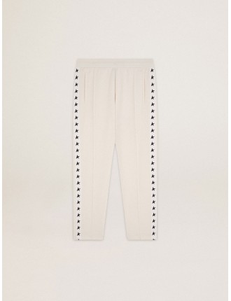 Pantalone jogging da uomo color bianco con stelle nere sui lati