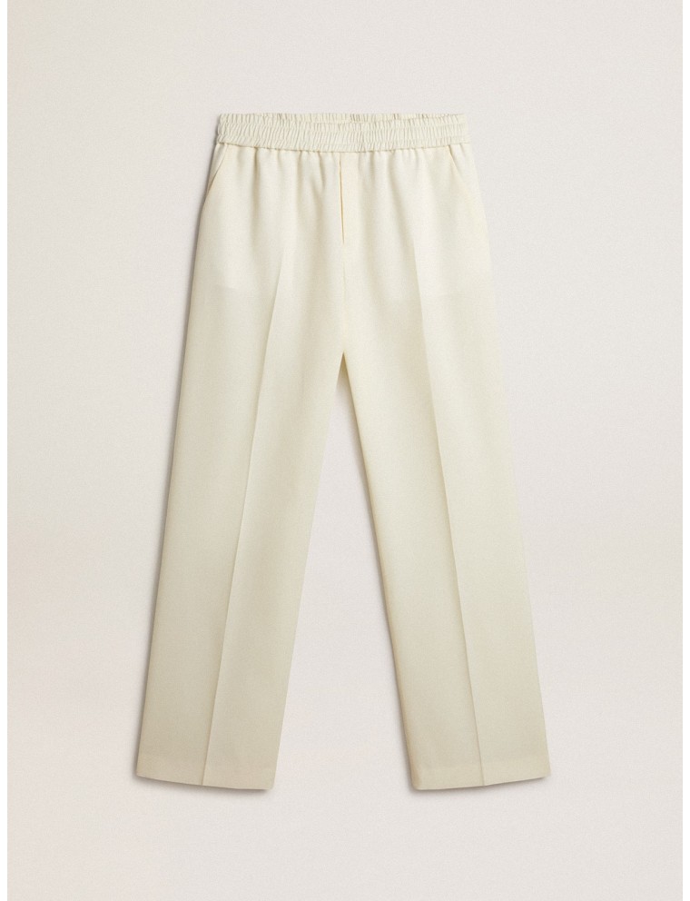 Pantalone jogging da uomo in gabardine di lana color bianco vissuto