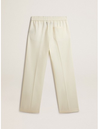 Pantalone jogging da uomo in gabardine di lana color bianco vissuto