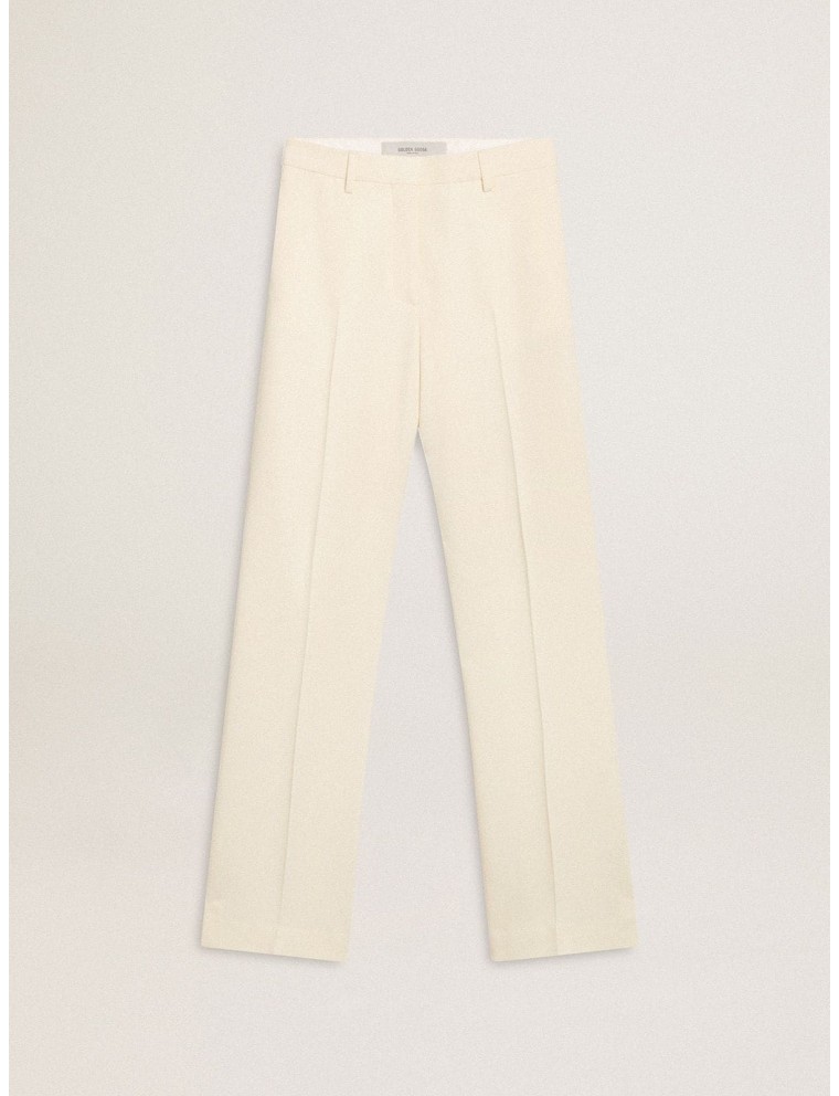 Pantalone morbido da donna in tessuto sartoriale di colore bianco vissuto