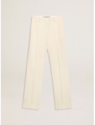 Pantalone morbido da donna in tessuto sartoriale di colore bianco vissuto