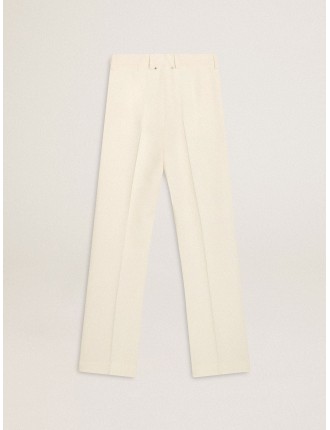 Pantalone morbido da donna in tessuto sartoriale di colore bianco vissuto