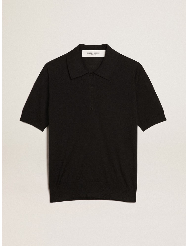 Polo da donna in lana merino di colore nero