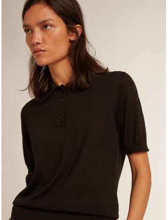 Polo da donna in lana merino di colore nero