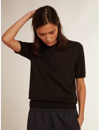 Polo da donna in lana merino di colore nero