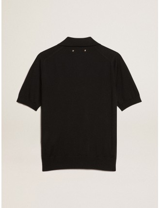 Polo da donna in lana merino di colore nero