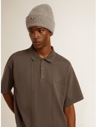 Polo da uomo in cotone color grigio antracite e ricamo