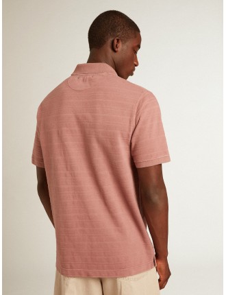 Polo in piquet di cotone color rosa taupe