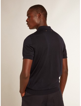 Polo maniche corte da uomo in lana merino di colore blu navy