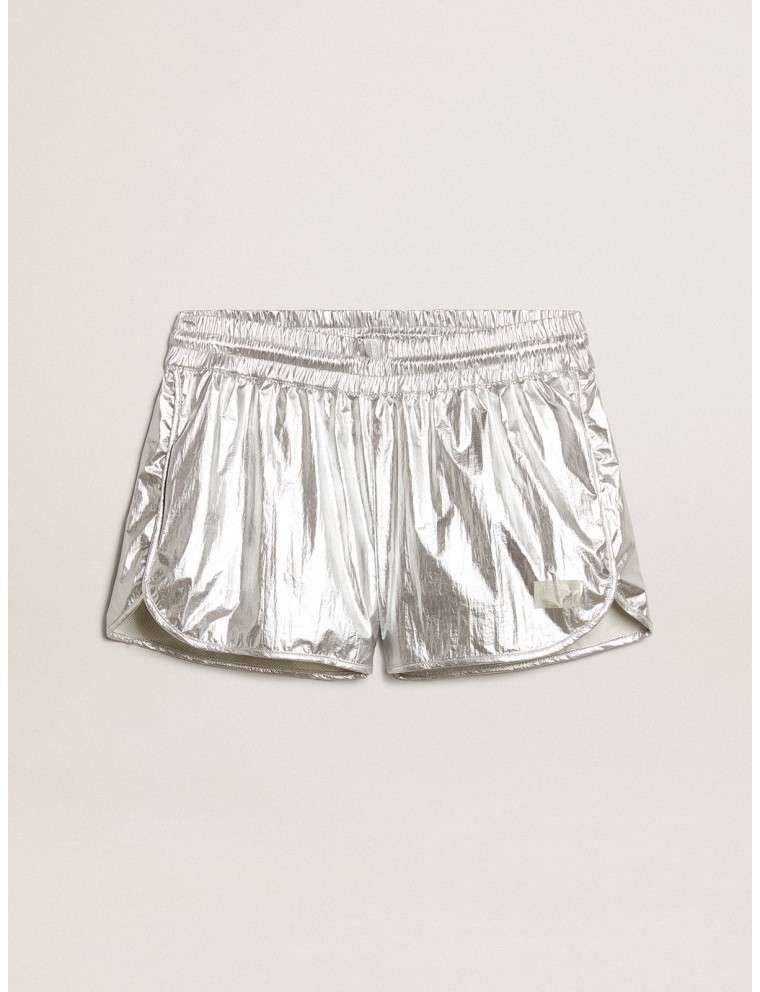 Running shorts Donna in tessuto argento