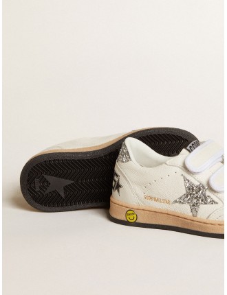 Ball Star Junior in nappa con stella e talloncino in glitter argento