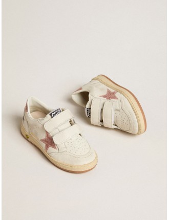 Ball Star Junior in nappa con stella e talloncino in glitter rosa pesca