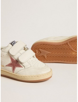 Ball Star Junior in nappa con stella e talloncino in glitter rosa pesca