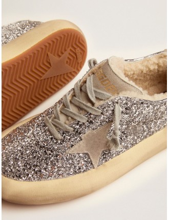 Scarpe Space-Star Donna in glitter argento e fodera in shearling