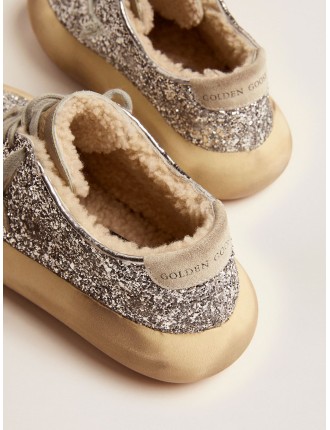 Scarpe Space-Star Donna in glitter argento e fodera in shearling