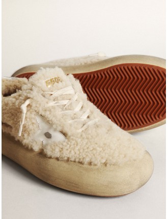 Scarpe Space-Star Donna in shearling beige con stella in pelle bianca e talloncino in pelle laminata