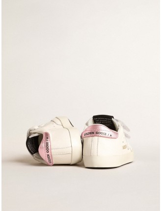 Set Baby School in nappa bianca con talloncino in pelle rosa