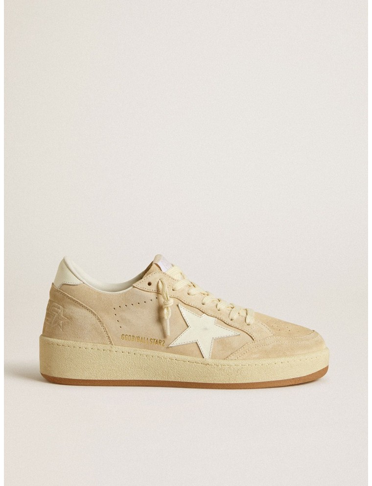 Ball Star 2 in suede beige con stella e talloncino in pelle bianca