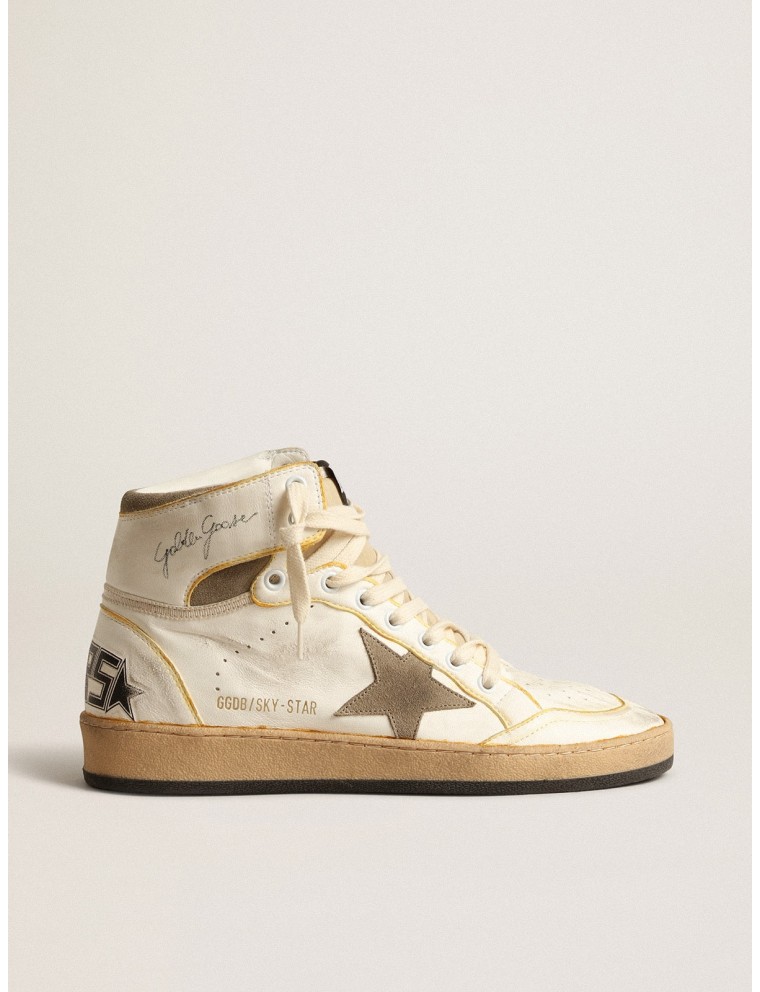 Sky-Star Donna in nappa bianca con stella in suede color tortora