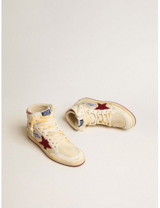 Sky-Star in nylon e nappa beige con stella in suede melograno