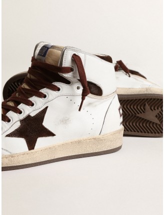 Sky-Star Uomo in nappa bianca con stella in suede cioccolato