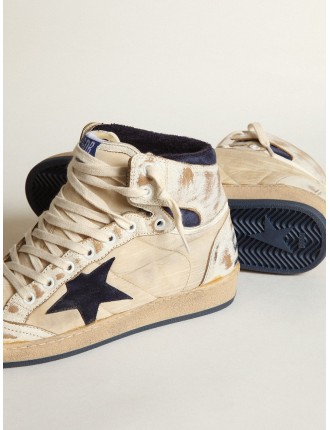 Sky-Star Uomo in nylon color panna e pelle con stella in suede blu