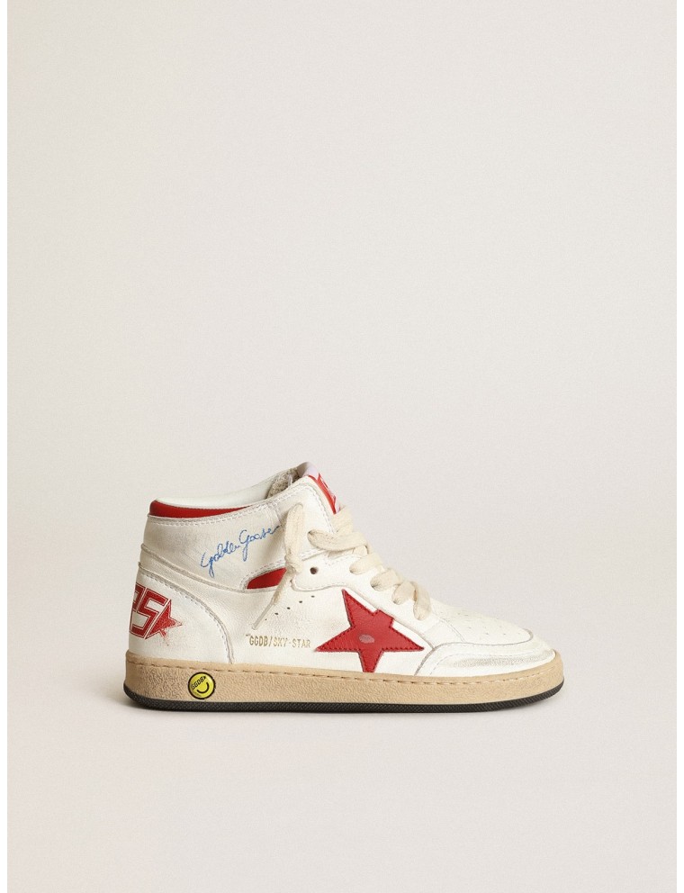 Sky-Star Young in nappa bianca con stella e talloncino rossi