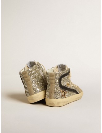 Slide in glitter platino con stella in cavallino leo e virgola nera