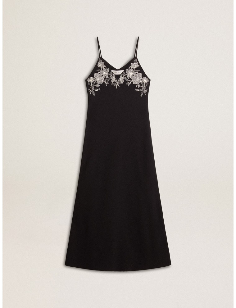 Slip dress da donna di colore nero con ricami