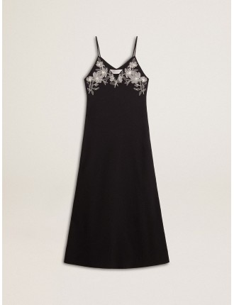 Slip dress da donna di colore nero con ricami