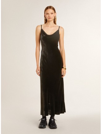 Slip dress da donna effetto velluto di colore nero