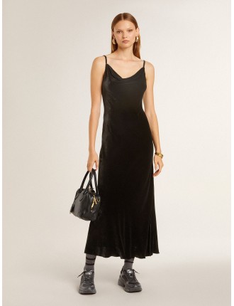 Slip dress da donna effetto velluto di colore nero