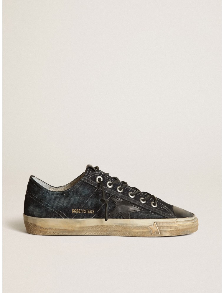 Sneaker V-Star in denim color blu notte con stella e punta in pelle nera