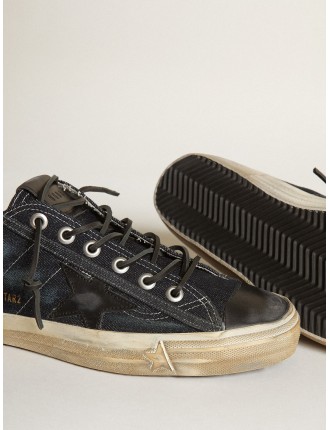 Sneaker V-Star in denim color blu notte con stella e punta in pelle nera