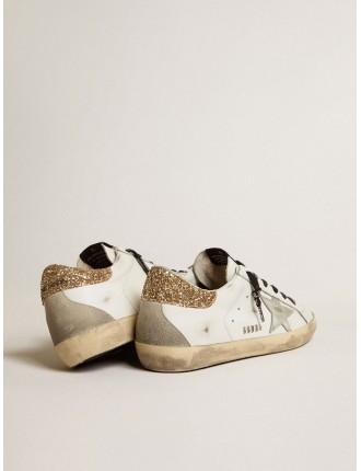 Sneakers Super-Star Donna bianche in pelle con talloncino glitter