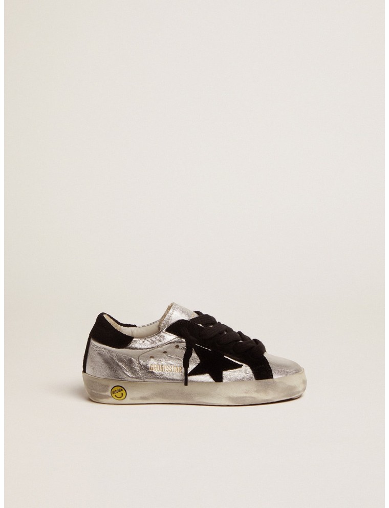 Sneakers Super-Star in pelle argentata con inserti in suede