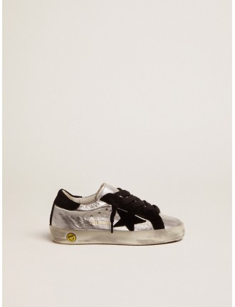 Sneakers Super-Star in pelle argentata con inserti in suede