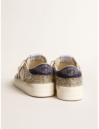 Stardan Donna in glitter platino con stella e talloncino in suede blu scuro