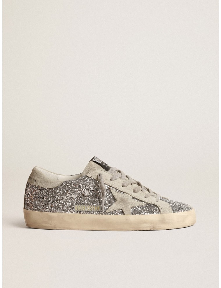 Super-Star Donna in glitter argento con stella in suede grigio ghiaccio