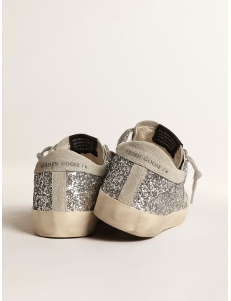 Super-Star Donna in glitter argento con stella in suede grigio ghiaccio