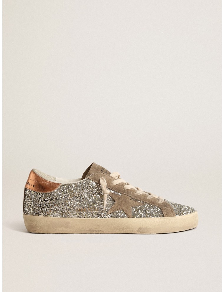 Super-Star Donna in glitter platino con stella in suede color tortora