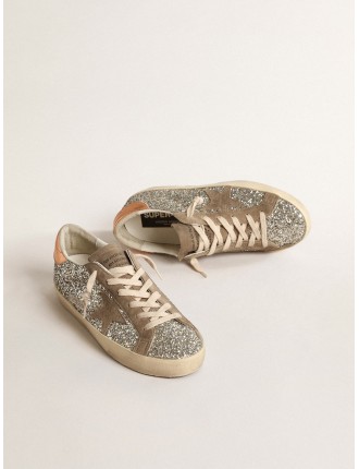 Super-Star Donna in glitter platino con stella in suede color tortora