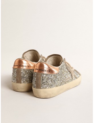 Super-Star Donna in glitter platino con stella in suede color tortora